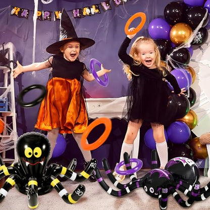 Max Fun Halloween Ring Toss Games for Kids, 2 Pack Inflatable Spiders Set Halloween Party Favor Supplies Holiday Carnival School Decoration Outdoor Indoor Spooky Creepy Game