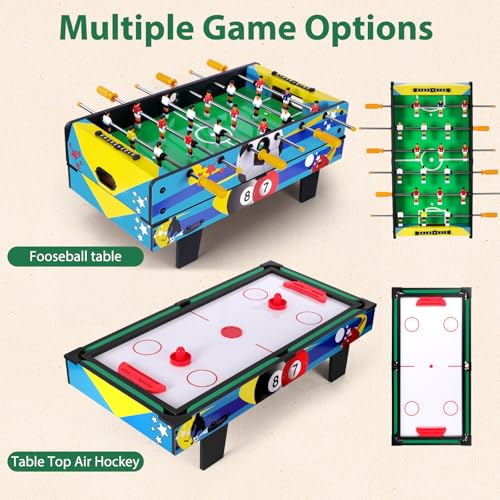4-in-1 Multi Game Table – Air Hockey, Foosball, Pool & Table Tennis Combo Set, Stackable Design for Family Game Room