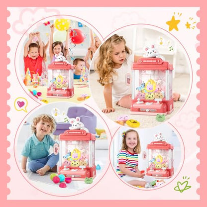 Large Claw Machine for Kids, Musical Electronic Arcade Game Console with Adjustable Sound, Christmas and Birthday Gift for Kids, Includes 30 Toys & & 20 Surprise Eggs - color: Pink