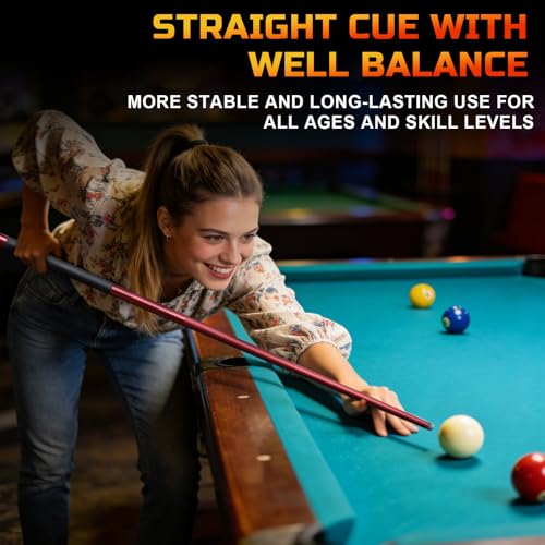 KMISE Fiberglass Graphite Composite Pool Cue Sticks 20oz 13MM Cue Tip One-Piece 58inch Professional Pool Cue Low-Deflection Billiard Cue Sticks Set of 1/4 for Home & Bar Play Black Red Color Available