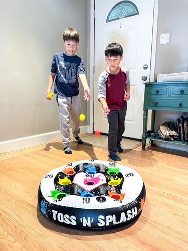 Poolmaster Toss ‘N’ Splash Inflatable Pool Game, Floating Pool Toss Game Set with Balls and Scoring Targets, Pool Party Game for Kids, Teens and Adults, Water and Lawn Play