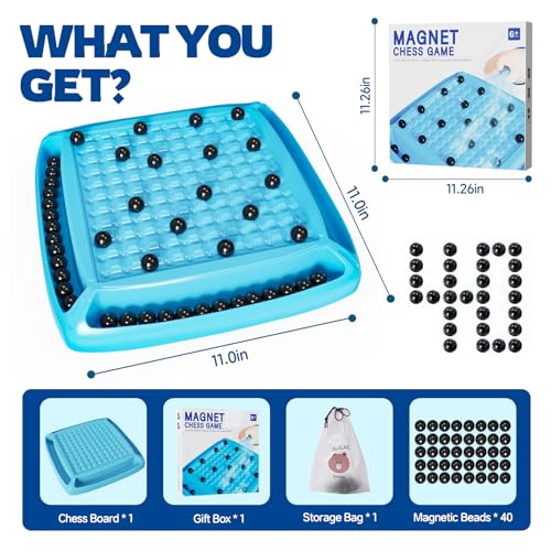 Magnet Game, Magnetic Games Chess, Board Games for Kids 6-8-12, Magnet Chess Kid Games, Family Board Games for Kid and Adults, Magnetic Game with 40 Pieces, Fun Birthday Gifts for Kids (Blue)