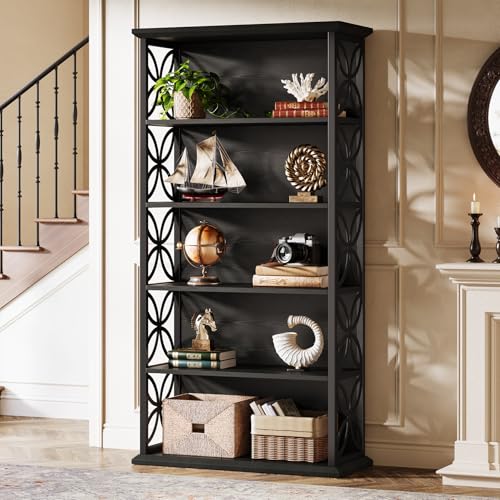 Tribesigns 6-Tier Tall Bookshelf, 71" Industrial Bookcase with Metal Frame, Freestanding Open Storage Shelves for Home Office, Living Room, Bedroom - color: Black