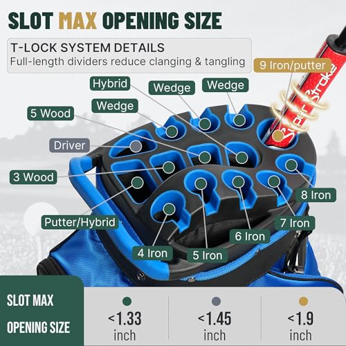 uniHimal Golf Cart Bag with 14-Way Full-Length Dividers, Golf Bag for Men Women with Magnetic Leather Pocket, Handles and Rain Cover, Lightweight Golf Club Bag Includes Cooler Pockets - color: Blue