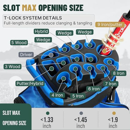 uniHimal T-Lock Golf Cart Bag with Quiet 14-Way Full-Length Divider Top | Golf Bag for Men with Magnetic Pocket, Cooler Pocket, Handle and Rain Cover - color: Blue
