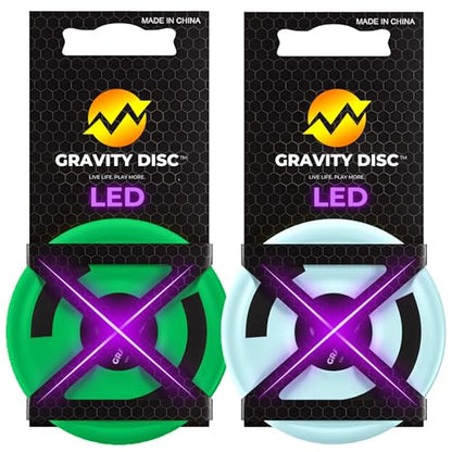 Gravity Disc NightFlights (2 Pack) – Glow in the Dark Mini Flying Disc for Nighttime Outdoor Fun | Ultra-Fast Throw Toy for Kids, Teens & Adults | Trick Shots, Backyard Games, Pocket-Sized Travel Toy