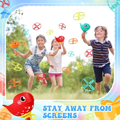 Arrowbash Set of 8 Flying Disc Launcher Toys Bulk Toys for Kids Include String Launchers & Discs Manual Capture Catching Game Flying Toy for Boy Girl Birthday Party Favors