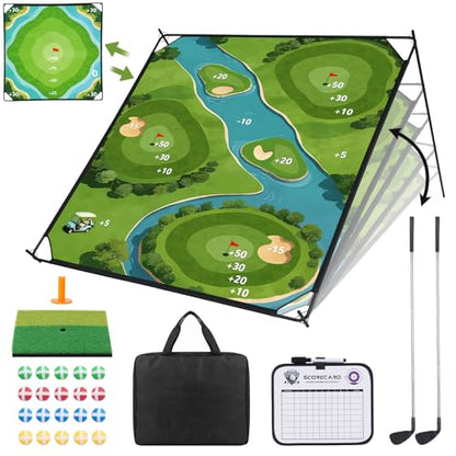71"×71" Golf Chipping Game Outdoor Indoor, Double Sided Golf Chipping Practice Set with Hitting Mat, Golf Club, Sticky Ball,Scoreboard