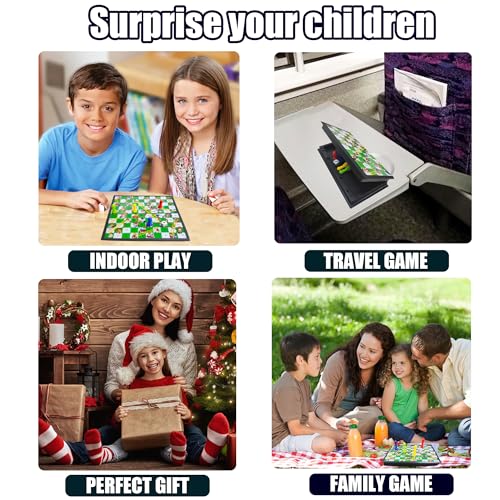 KIDAMI Mini Magnetic Snakes and Ladders Board Game Set, Folding Portable Design and Light-Weight, Travel Game Set Gift for Kids Toddlers (7.64 × 7.64 inches) - color: Snakes & Ladders