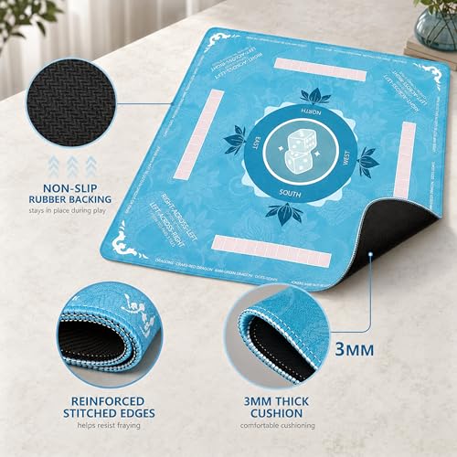 Mahjong Mat for Table Waterproof Anti-Wrinkle with Rules 32x32 Inch 3mm Thickness Anti-Slip Noise-Reducing Game Mat Table Cover for Mahjong Poker Board Games Dominoes (Green) - color: Green
