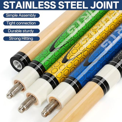 Pool Cues Set of 5/4/1, Pool Sticks for Adults 58 48 Inch 15 18 19 20 21oz Maple Wood Billiards Cue Sticks, for Professional Billiard Players Bars Home Hall Table Sport - color: 48inch 15oz Coloful-4-Cue-Set