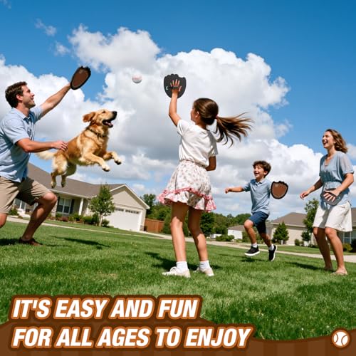 HYES Toss and Catch Ball Set, Outdoor Games for Kids Ages 3-12, Sticky Catch Game Toy with 2 Paddles & 3 Balls, Toddler Baseball Glove Set for Beach Yard Camping, Gift for Boys & Girls - style: 2 pack