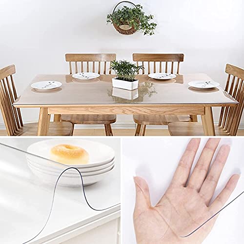 Clear PVC Table Cover Protector - Waterproof, Oilproof & Easy to Clean for Kitchen & Dining - 1.5mm Thick, 110x160cm - Perfect for Coffee Tables & Desks