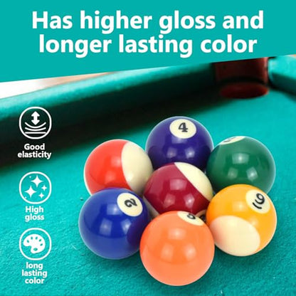 Billiard Ball Set 2-1/4" Regulation Size 16 Balls with Numbers 1-15 Pool Table Balls for Replacement (16 Resin Balls)