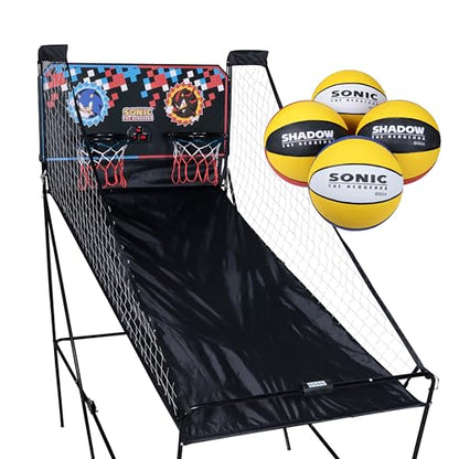 Voyager Sonic The Hedgehog Electronic Double Shot Arcade Game, Indoor Basketball with 4 Balls, LED Scoreboard & Folding Frame, Kids Arcade Game for Home & Playroom