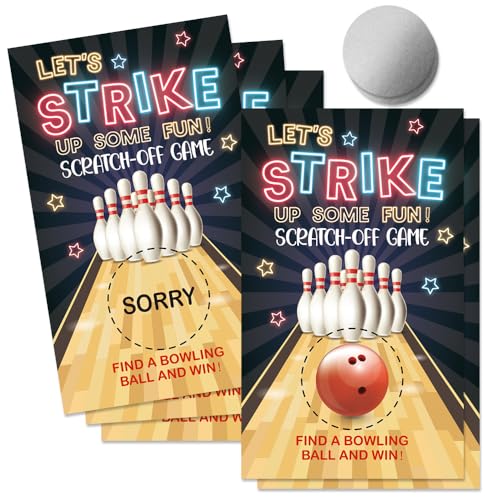 50 Pcs Let's Strike Up Some Fun Scratch Off Game Cards for Party | Bowling Themed Scratch Cards for Bowling Lovers, Birthday Party, Sports Lottery Group Games, Enterprises Activity Supplies - color: Dark