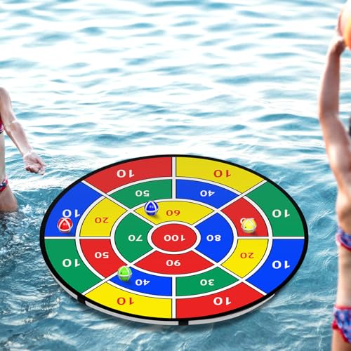 Lunmon Pool Dart Game Set 29 Inch Large Pool Game Toys Inflatable Floating Dart Board with Sticky Balls Swimming Water Indoor Outdoor Yard Playset, Summer Family Party Birthday Gift