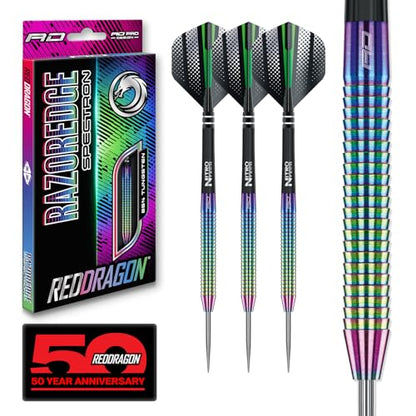 RED Dragon Razor Edge Spectron - Tungsten Professional Steel Darts Set with Flights and shafts - Available in 20g, 22g, 23g, 24g, 26g