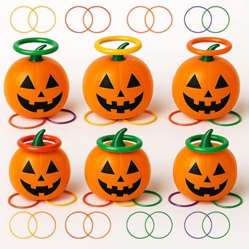 VioraWhite Summer Halloween Ring Toss Game Inflatable Pumpkin Pool Toys Ring Toss Pool Game Halloween Pumpkin Beach Balls Toys Set for Party Yard Garden Lawn Decoration