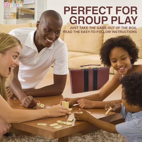 Playbees Jumbo Double Six Dominoes Set - 28 White Classic Tiles in Faux Leather Case - Fun Educational Toy for Kids, Boys, Girls, Classroom Kit, Classic Game Night Party Favors Set, Travel-Friendly - size: Ivory, style: Classic