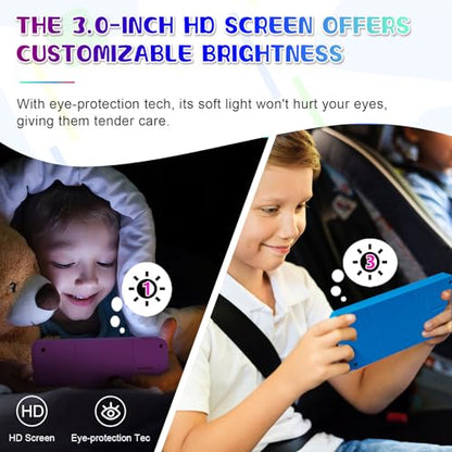 Handheld Game for Kids ，Built-in 220 32-bit Video Games, 3.0” IPS Screen, Rechargeable Portable Game , Travel Mini Arcade Electronic Toys Gift for Boys and Girls(Blue+Pink) - color: Blue+pink