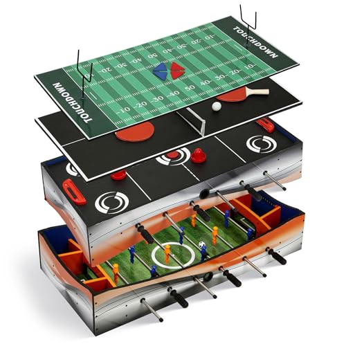 Hathaway Revolver 4 in 1 Multi Game Tabletop - 40-in Tabletop Games Set with Ping Pong, Glide Hockey, Finger Football, and Foosball Table for Family - Multi Game Table with Full Accessories