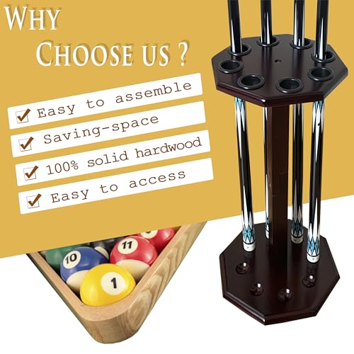 Freestanding Billiard Cue Rack, Pool Table Accessories Hold 8 Cues, Pool Cue Stick Holder, Wooden Floor Stand Pool Cue Holder for Billiard Game Room (Mahogany) - color: Mahogany