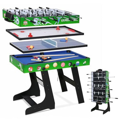 4-in-1 Multi Game Table 48inch Folding Combo Game Table, Football Table,Billiards Table, Pool/Snooker Table, Hockey Table, Table Tennis Table for Adults Family Birthday - color: Green black