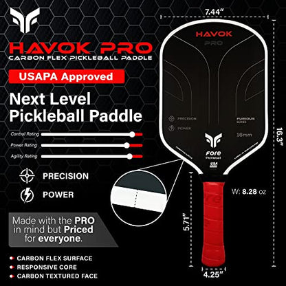 Havok Pro Pickleball Paddle: Carbon Fiber Surface for Enhanced Power, Precision and Maximum Spin - Large Sweet Spot and USAPA Approved
