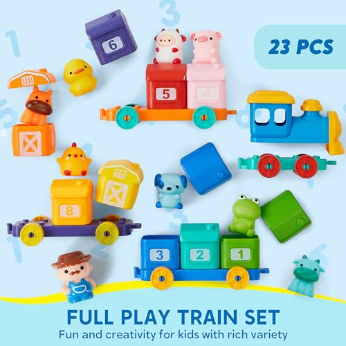 Play-Act Learning Toy for Toddlers 1 2 3 Years Old, Counting, Matching & Sorting Montessori Learning Farm Train Including 9 Farm Animals, Birthday Gift for Baby Boys Girls - style: Farm Number Train