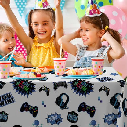 Blue Video Game Party Tablecloth Gamer Birthday Party Supplies Level Up Decorations High Score Video Gaming Theme Table Cover for Dining Banquet Fiesta Picnic Anniversary Wedding Party Decorations - size: Blue