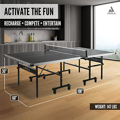 JOOLA Inside Professional MDF Indoor Ping Pong Table with Quick Clamp Table Tennis Net and Post Set - 10 Minute Easy Assembly - Tournament Quality - Foldable with Single Player Playback Mode - color: 15mm Grey