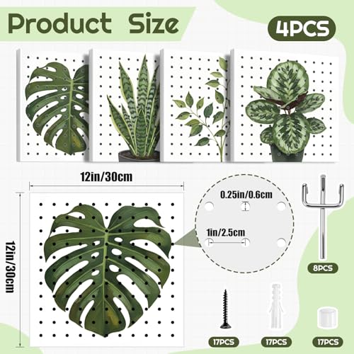 Boho Wall Decor Pegboard, 12x12 Inch Metal Display Board for Small Space, Ins Style Decor for Bedroom, Desk, Dorm, Living Room - style: Fresh Plant Style