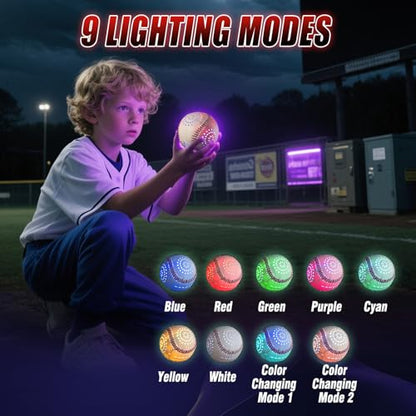 LED Rechargeable Baseball with 9 Lighting Modes Glow in The Dark Baseballs, Baseball Gifts for Boys 6 7 8 9 10 11 12 Years Old Sport Games for Kids Indoor Outdoor Toys for Kids