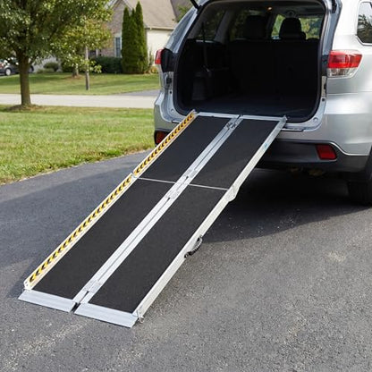 10 Feet Aluminum Folding Wheelchair Ramp for Home Steps | Non-Skid Handicap Threshold Wheel Chair Ramp for Home Steps, Stairs, Entry, Threshold, Doorways, 600LBS Capacity,28in Wide - size: 10FT-black