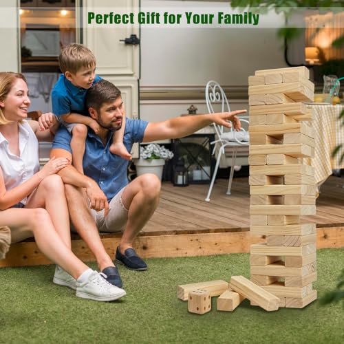 Olsa Giant Tumble Tower 57PCS Wooden Block Stacking Yard Games with Carrying Bag Classic Indoor & Outdoor Game for Adults and Family Party Games for Backyard Lawn Beach Camping (Over 4.2 Ft) - size: M-Over 4.2FT