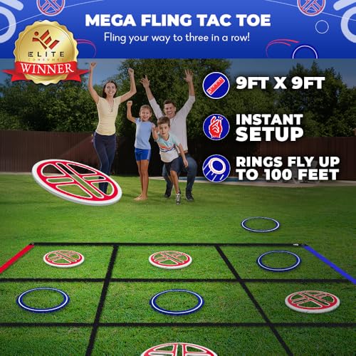 Swooc Games® - Fling Tac Toe™ (9ft x 9ft) Giant Tic Tac Toe Game Outdoor | Weatherproof Giant Outdoor Games for Adults and Family | Large Backyard Games for Kids | Jumbo Outside Yard & Lawn Game