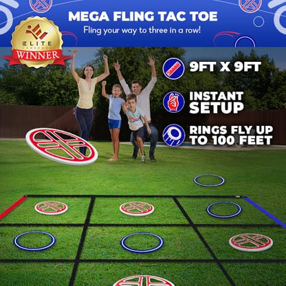 Swooc Games® - Fling Tac Toe™ (9ft x 9ft) Giant Tic Tac Toe Game Outdoor | Weatherproof Giant Outdoor Games for Adults and Family | Large Backyard Games for Kids | Jumbo Outside Yard & Lawn Game