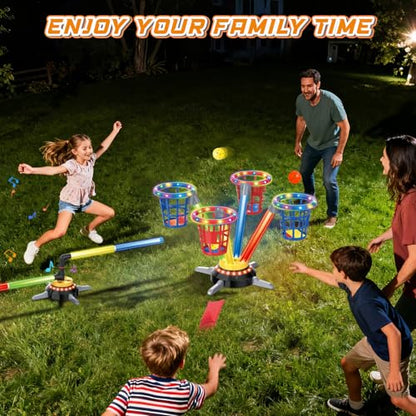 VATOS 3 in 1 Bean Bag & Ring Toss Game, Musical Jumping for Kids, Electric Spinning Base with Remote, Lights, 12 Sandbags, 12 Tossing Rings, 12 Balls, Indoor Outdoor Backyard Sport Toy for Boy Girl 3+