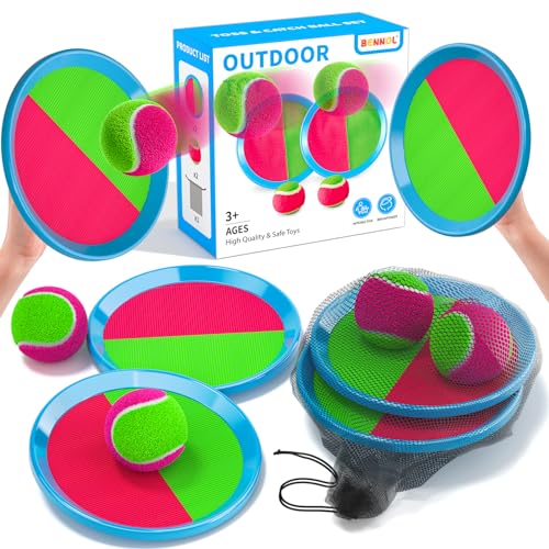 Bennol Toss and Catch Ball Game Outdoor Toys for Kids with 2 Paddle 2 Balls and A Storage Bag Outdoor Outside Games for Kids Ages 3 4 5 6 7 8 9 10 Yard Backyard Beach Outside Games Bulk Set - color: 2 Paddle 2 Balls