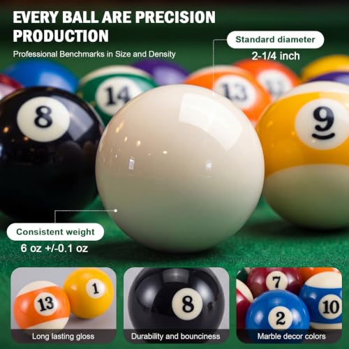 Outus Pool Table Ball Set with Accessories, 16 Billiard Balls 2-1/4" Regulation Set with Triangle & Diamond Rack, Chalk, Gloves & Towel, Spot Stickers, Starter Kit for Game Room & Bar - style: Standard Style