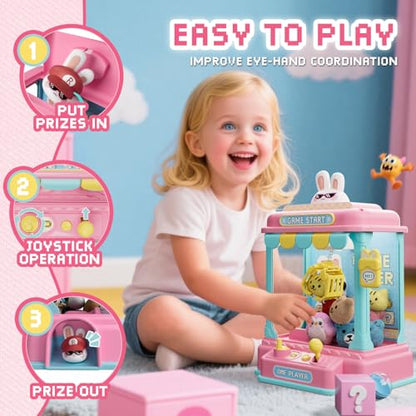 Pixel Rabbit Mini Claw Machine for Kids, Compact Arcade Prize Grabber with Plush Toys and Capsules, Mute Mode Tabletop Game, Gift for Ages 3 and Up