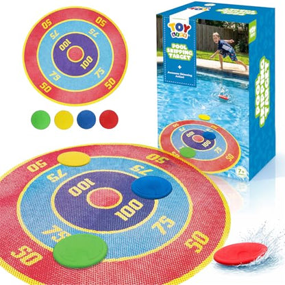TOY Life Water Skipping Ball Pool Game, Skip Ball Pool Toys for Kids Teens Adults, Water Bouncing Beach Balls for Swimming Pool Lake, Summer Floating Water Sports Game Mat with Scoring Rings