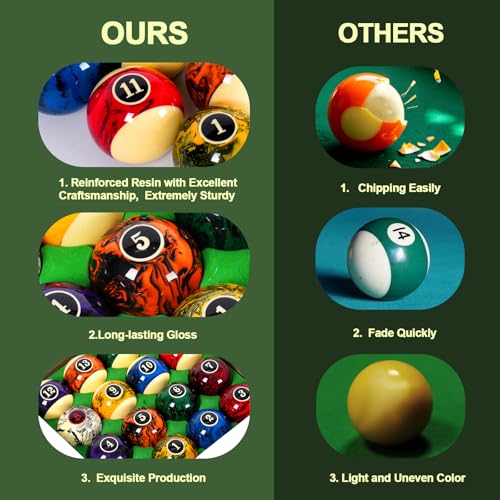 Billiard Ball/Pool Ball Set Complete 16balls 2-1/4" Regulation Size&Weight Resin Ball