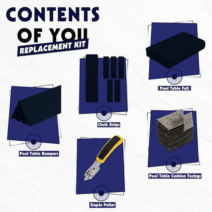 Pool Table Felt and Bumper Kit Felt for Billiard Cloth with Pool Table Bumpers and Cushions Facing, 6 Pcs Cloth Strips and Staple Remover - color: Navy, size: 8FT + 42'' Bumpers