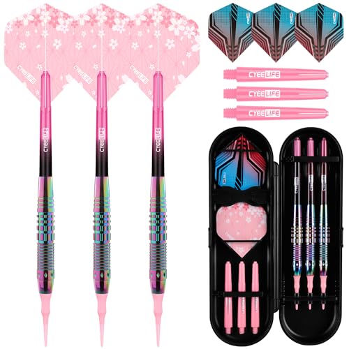 CyeeLife Soft Tip Darts Set - Professional Darts Plastic Tip Sets with Brass Barrel + 6 Shaft + 6 Standard Flights + Portable Case for Electronic Dartboard