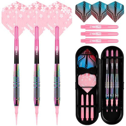 CyeeLife Soft Tip Darts Set - Professional Darts Plastic Tip Sets with Brass Barrel + 6 Shaft + 6 Standard Flights + Portable Case for Electronic Dartboard