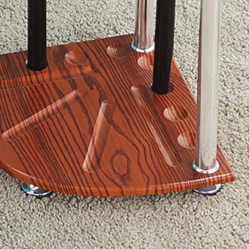 8-Cue Pool Rack Floor Stand – Wooden Freestanding Billiard Stick Holder with Ball & Drink Storage, White/Walnut/Black