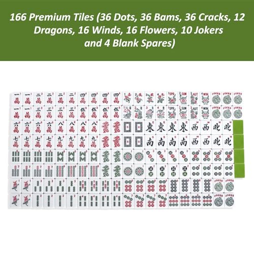 American Mahjong Game Set, 166 Green Tiles, 4 All-in-One Color Rack/Pushers, Complete Mahjong Tile Set，Green Carrying Bag - color: Green