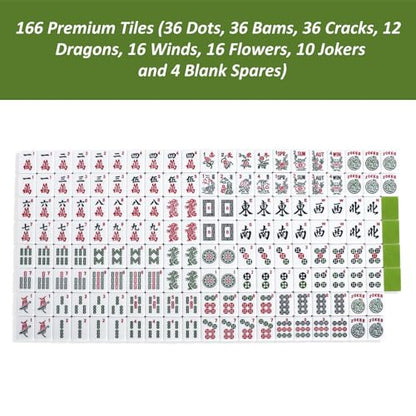 American Mahjong Game Set, 166 Green Tiles, 4 All-in-One Color Rack/Pushers, Complete Mahjong Tile Set，Green Carrying Bag - color: Green